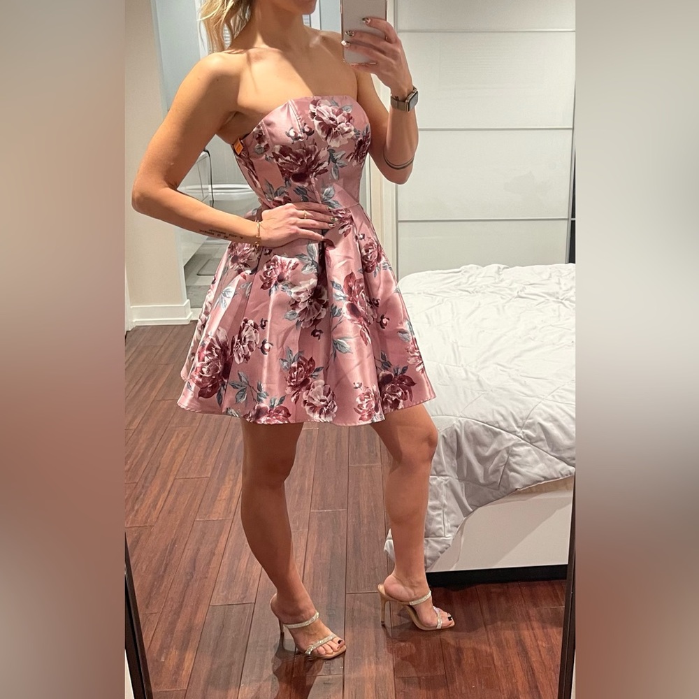 Speechless Dress, strapless, satin, floral, fit and flare, like new condition - Picture 3 of 9